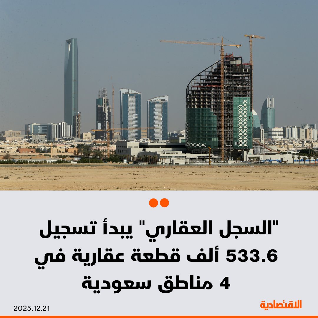 بدأ السجل العقاري في السعودية، استقبال طلبات التسجيل العيني الأول لأكثر من 533.6 ألف قطعة عقارية في مناطق الرياض والحدود الشمالية وتبوك والجوف، بحسب بيان للسجل اليوم - تسجيل العقارات قبل نهاية 26 مارس المقبل تفاديا للعقوبات والغرامات. مزيد من التفاصيل في التعليقات 