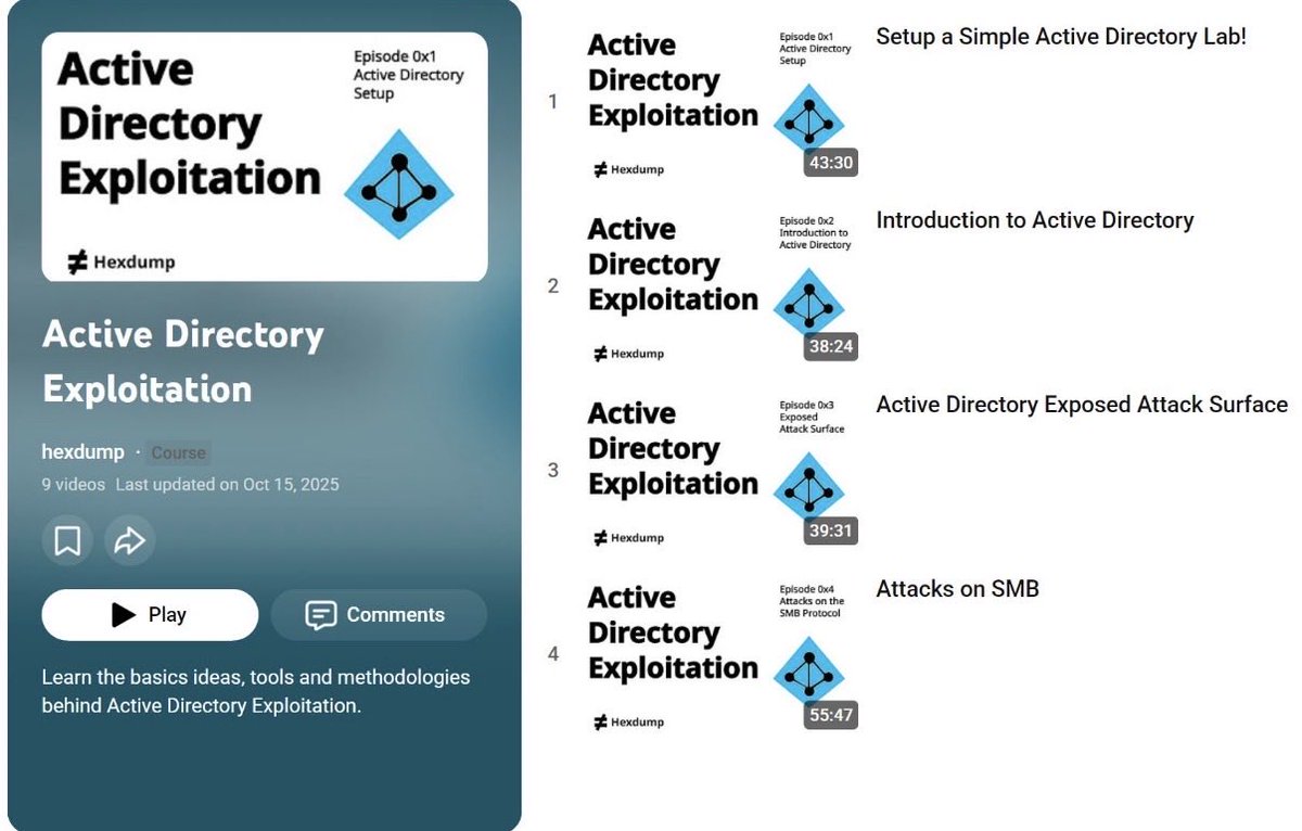 Active Directory Exploitation Playlist

Link: youtube.com/playlist?list=…