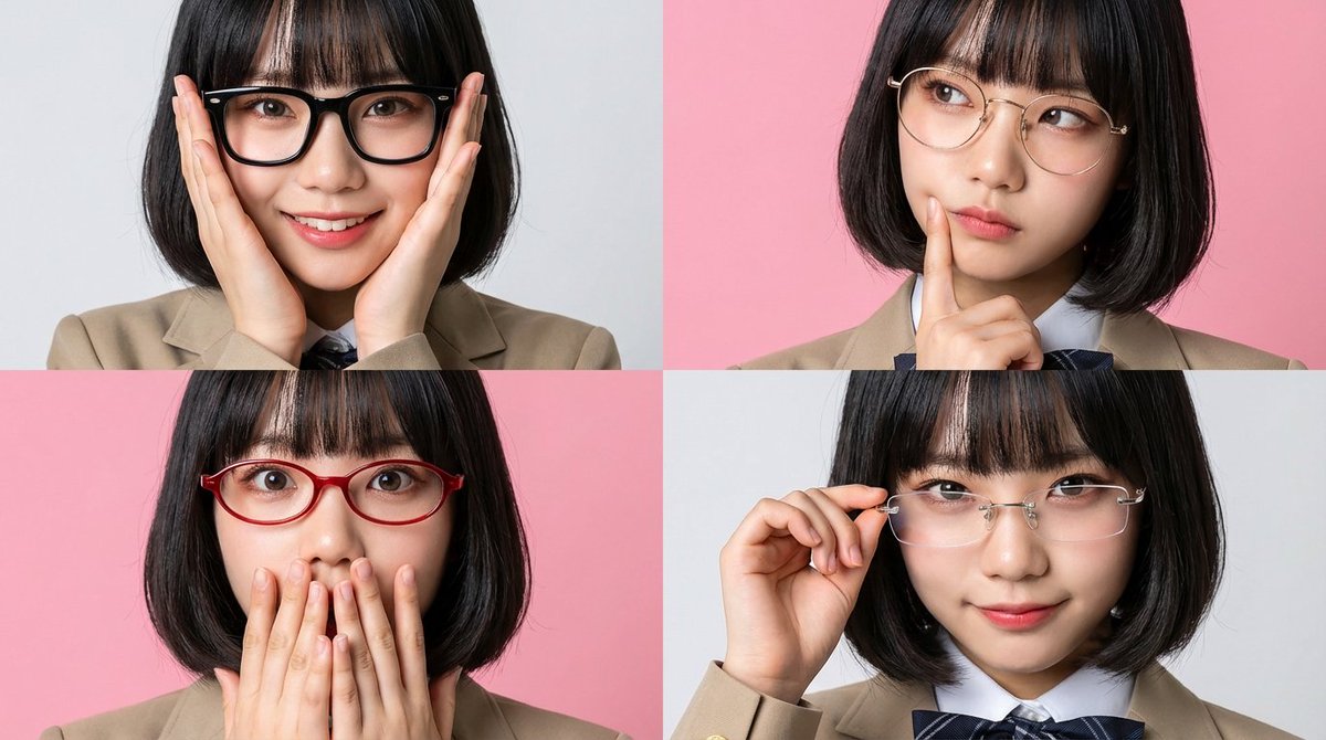 先程、作ったNano Bananaのプロンプトを何回か試しているとめっちゃいい感じのメガネっ子になりました。