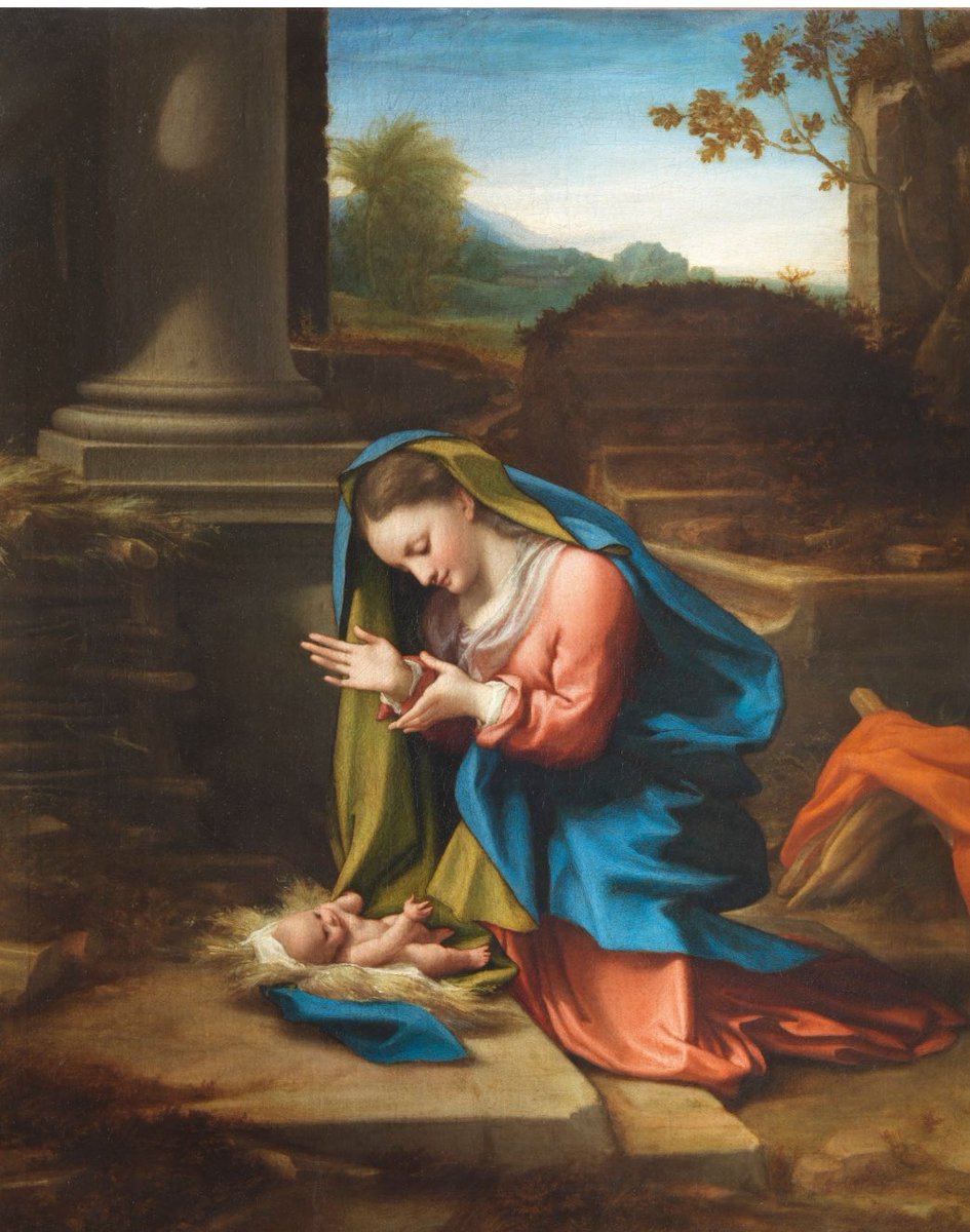 UffiziGalleries's tweet image. Correggio ci commuove. 

Nell’atmosfera chiara e rarefatta dell’alba, una dolcissima #Madonna si inginocchia di fronte a Gesù 
appena nato. 

Il Piccolo
ricambia lo sguardo della #madre allungando la manina nel tentativo tipicamente infantile di afferrarle 
la veste.