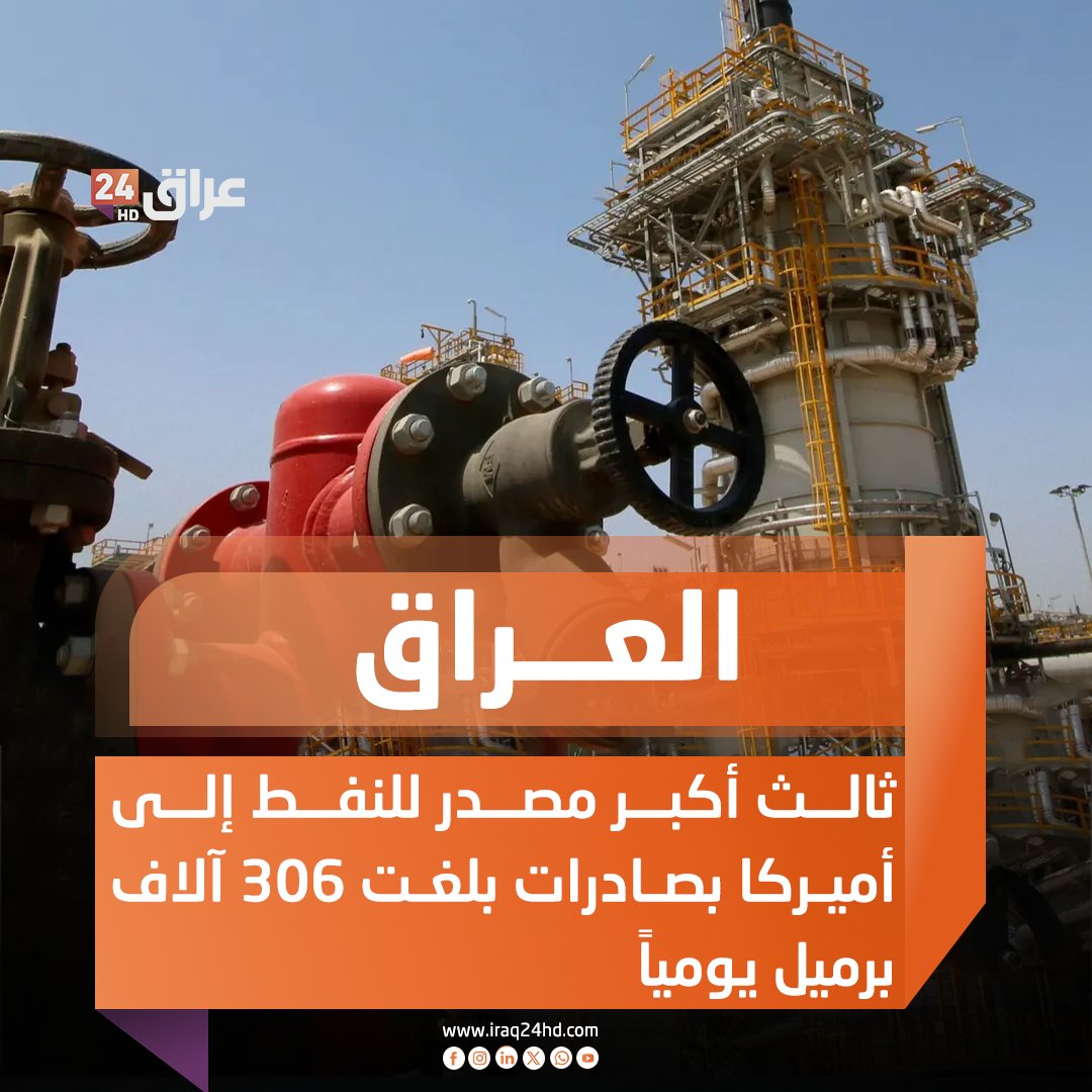 العراق ثالث أكبر مصدر للنفط إلى أميركا بصادرات بلغت 306 آلاف برميل يومياً 