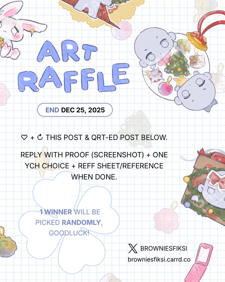 browniesfiksi's tweet photo. CHIBI YCH #COMMISSIONOPEN + #ARTRAFFLE ! 🎄【 SPECIAL CHRISTMAS 】

📩 dm for more info
ℹ️ check attachment for more details &amp; carrd (on bio) for ToS 

♡ and ↻ are very appreciated. https://t.co/PqDPtLTrA3