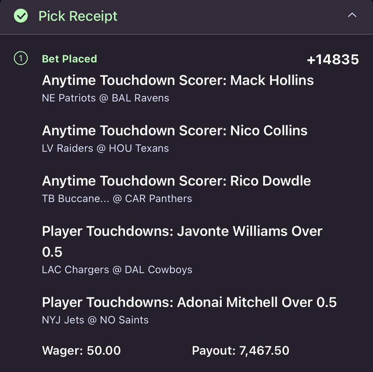 5 Touchdowns (+14835) for $8,000⛽️

$50➡️$7,467

Deposit $10, INSTANTLY get $100 for FREE☢️

I'll give $250 to somebody who LIKES &amp; RETWEETS IF THIS SMACKS!

Use this link or my code “AUSTIN100”↘️ onyxodds.com/?clickId=a94f6…