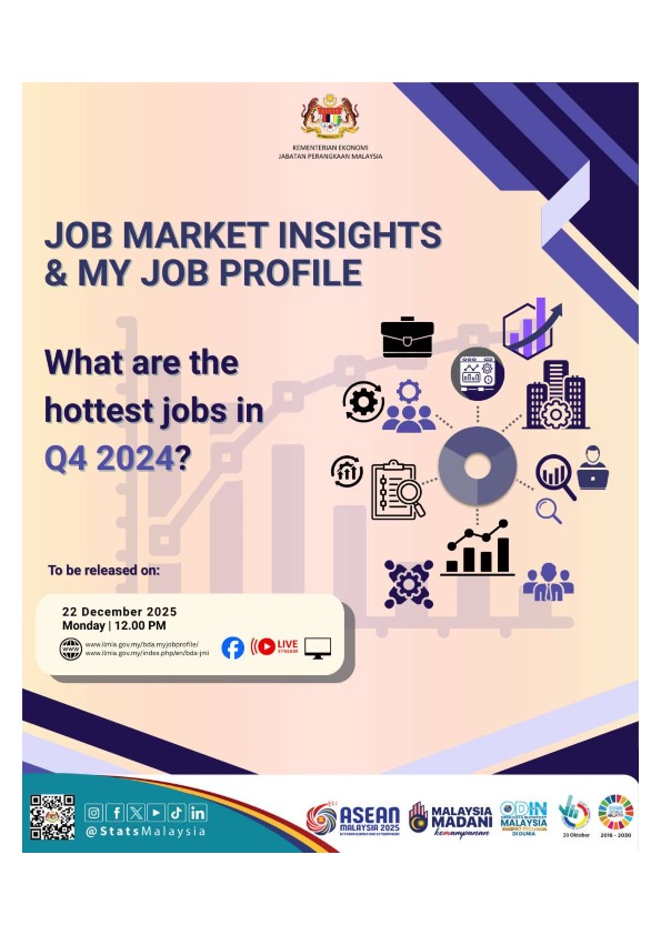 StatsMalaysia's tweet photo. Nantikan keluaran statistik DOSM 📚 Analisis Data Raya: Job Market Insights and My Job Profile, ST3 2025 pada 22 Disember 2025 (Isnin) jam 12.00 tengah hari ❗❗❗

#ARC2025
#StatsMalaysia 
#StatistikNadiKehidupan 
#StatistikSegalanyaPasti
#MyASEAN2025 
#ASEANMalaysia2025 https://t.co/tezyr339j2