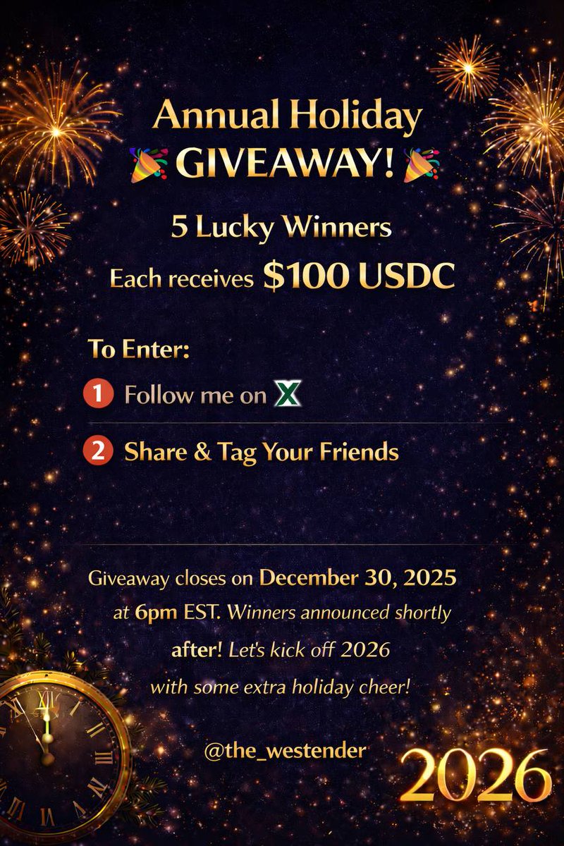 Hi everyone! This marks my 3rd year running a holiday giveaway—I've been doing one for my private Discord, but now kicking off a separate one exclusively for my X followers! Feel free to participate in the drawing. Winners will be announced on 12/31/2025.
$USD $USDC $XAUUSD