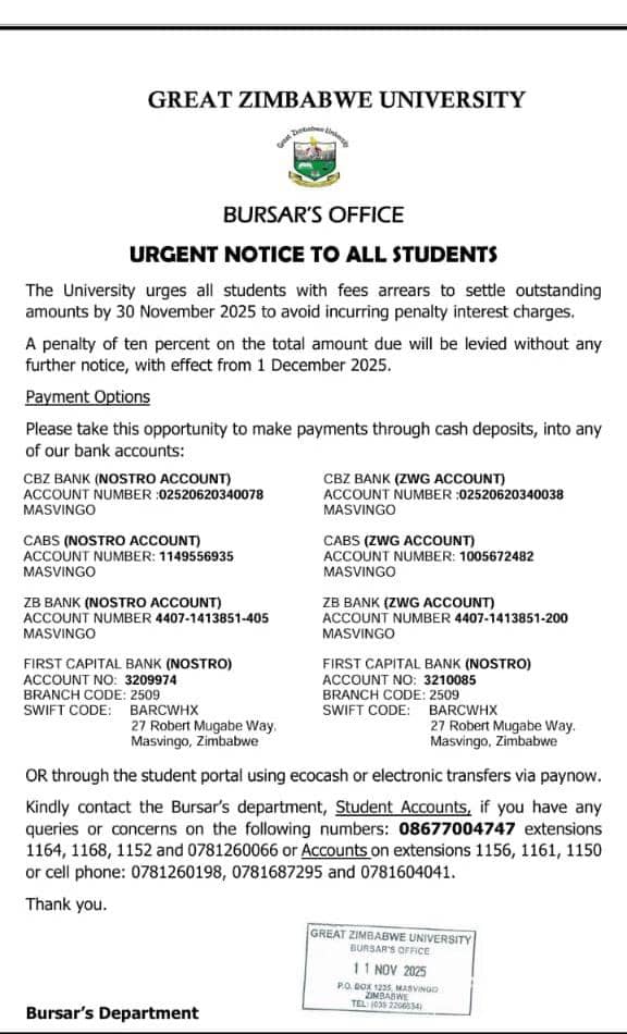 As ZINASU CUT Chapter, we condemn GZU admin's 10% charge on top of existing fees. It's irrational and ignores students' struggles. Education is a right (Section 75), not a privilege. We won't stand for commodification! #StopCommodificationOfEducation #ZINASU 💙