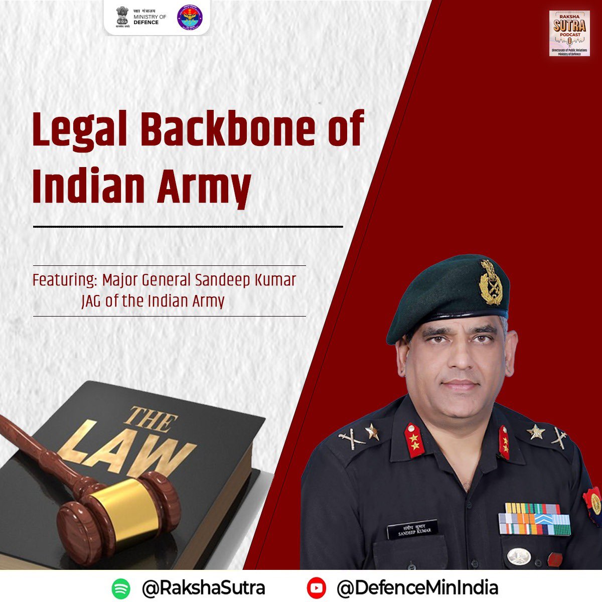 SpokespersonMoD's tweet photo. On the Raising Day of the Judge Advocate General Branch, this podcast brings focus to the institution that upholds discipline, justice and the rule of law within the Indian Army. In an insightful conversation, Major General Sandeep Kumar, JAG of the Indian Army, explains the role, responsibilities and evolving challenges of the JAG Branch- from military justice and operational legal advice to emerging domains of warfare.

Listen In | A tribute to the legal framework that strengthens the Indian Army from within.

Premiering Now 👇

https://t.co/B9Shq3Vsrg

https://t.co/z0afugDX23