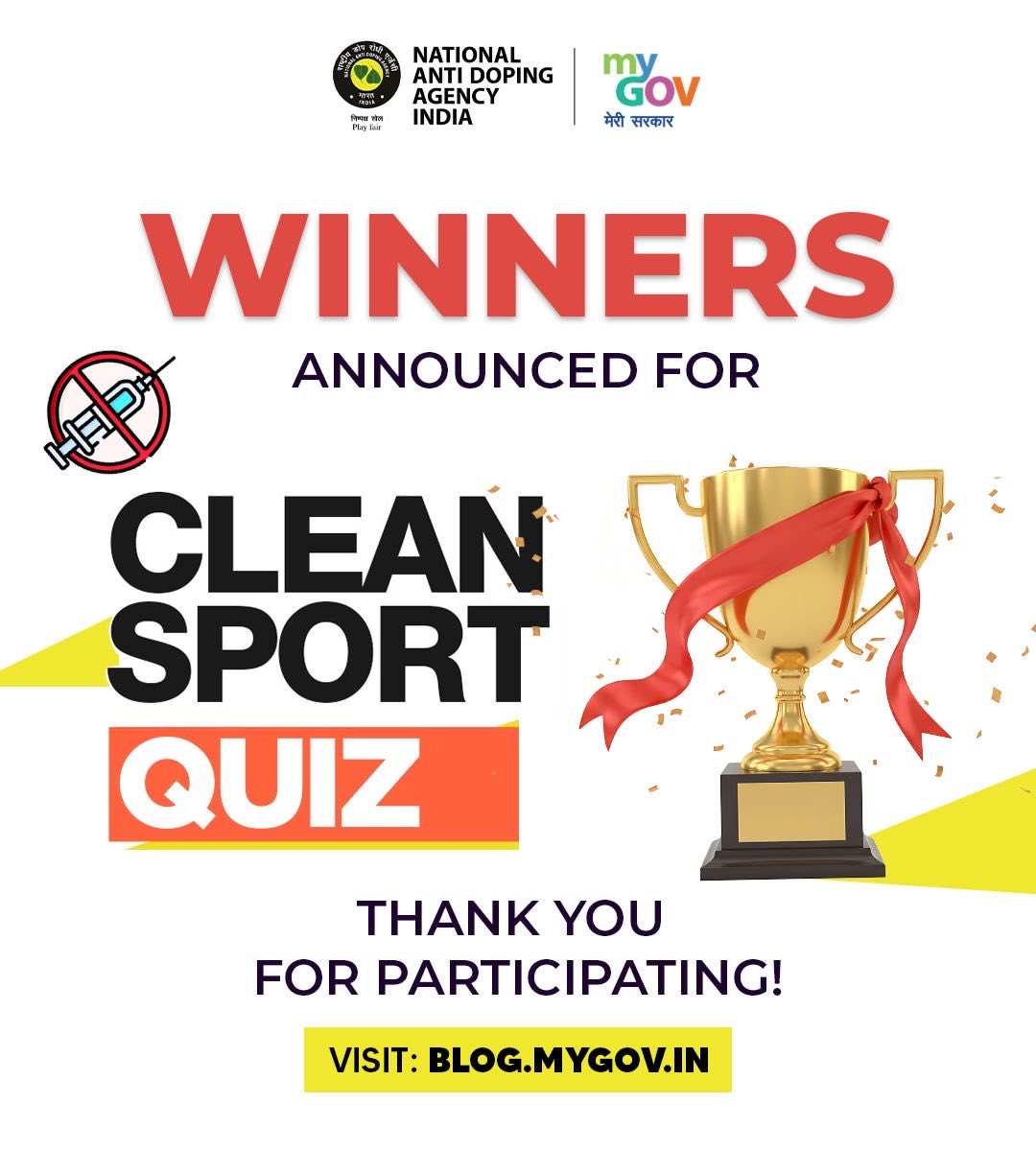 mygovindia's tweet image. Integrity And Fairness In Sports!

Congratulations to the winners of the Clean Sport Quiz on #MyGov for showcasing strong awareness and commitment to ethical practices and fair play in sports.

Visit: blog.mygov.in/winner-announc… 

#NewIndia 
#NADA 
@NADAIndiaOffice