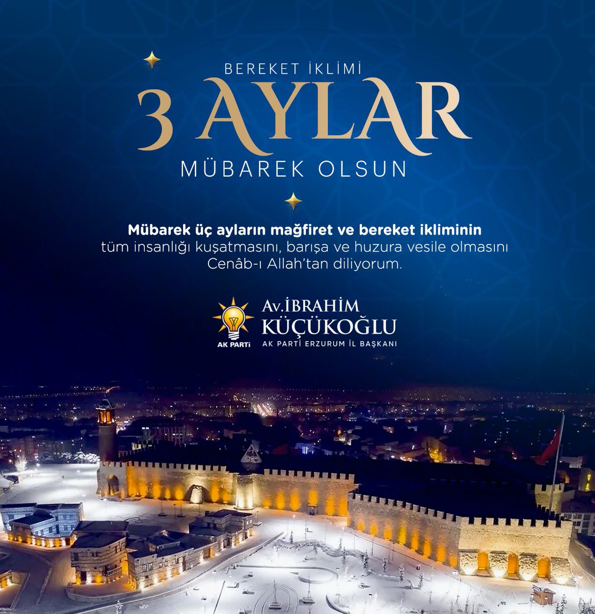 Her yıl büyük bir özlem ve heyecanla beklediğimiz mübarek Üç Aylar’a erişmenin mutluluğunu yaşıyoruz.

Üç Aylar, birlik ve beraberliğimizi pekiştiren, kardeşlik duygularımızı güçlendiren, dualarımızın kabul edildiği ve rahmet kapılarının sonuna kadar açıldığı mübarek bir