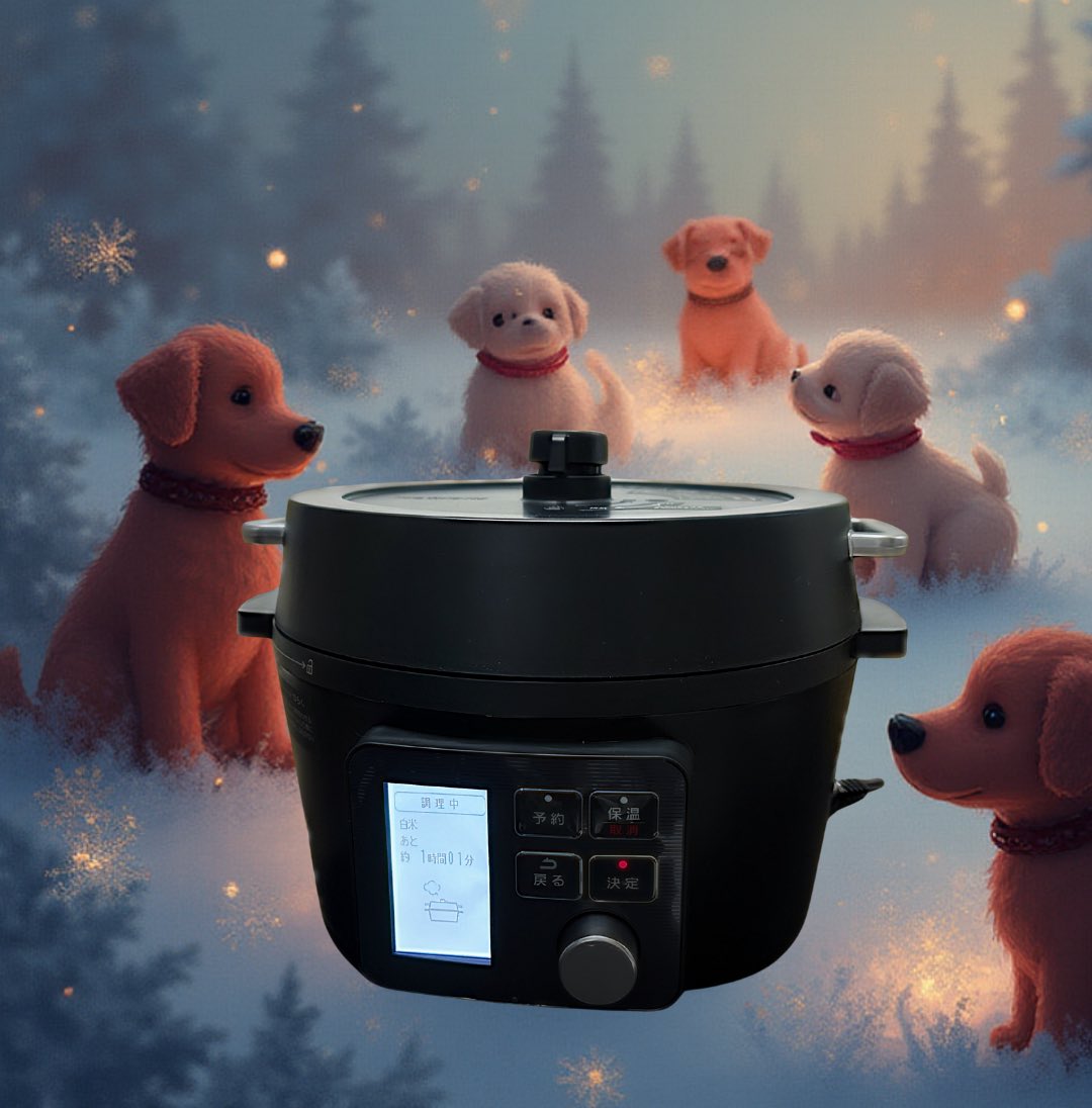 🎄☃️

クリスマスプレゼントにファンの方からいただいた電気圧力鍋、スタイリッシュで超かっこいい🥲🥲🥲

家電に無頓着なわたしには勿体無いが過ぎる製品...ありがとうございます🙇🏼‍♀️♡

ひとまず、お米を炊いています🍚🌈
(散らかってるので背景はAI生成のいぬ)