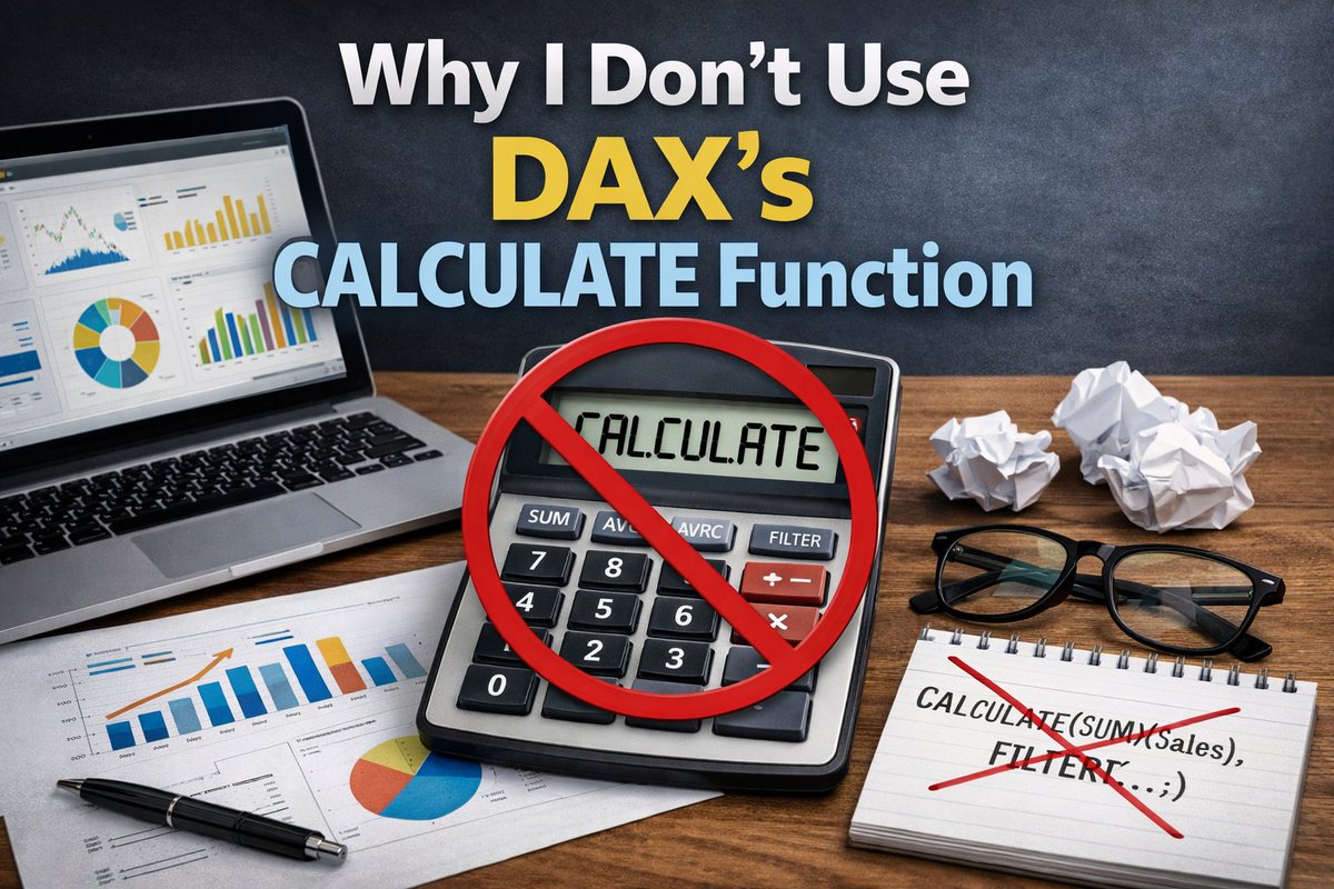 tomas_kutac_en's tweet image. 💭 Why I Don’t Use DAX’s CALCULATE Function by Greg Deckler
🔗 medium.com/microsoft-powe…

👉 For more: powerbi-masterclass.short.gy/linktree?utm_s… 

#PowerBI #DataVisualization #dataviz #DataAnalytics #DataScience #BusinessIntelligence