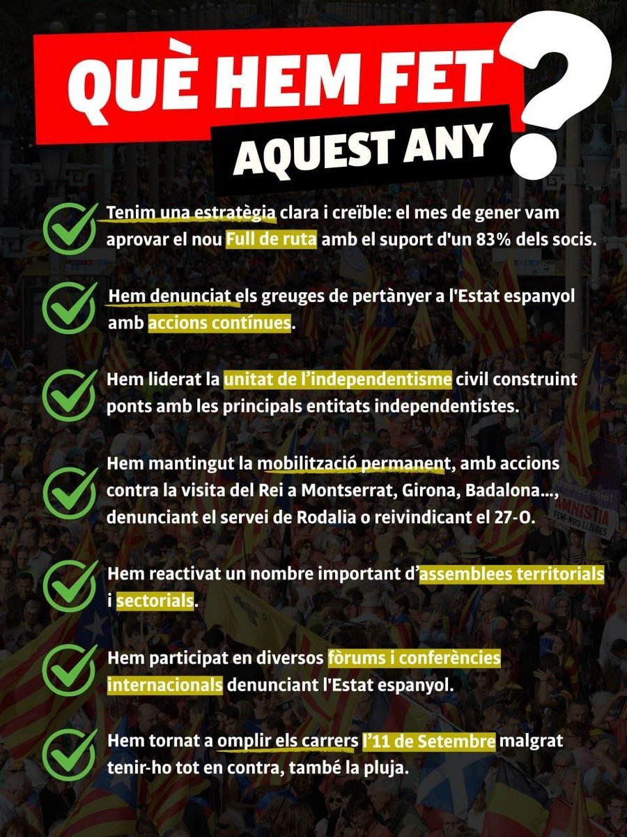 El camí no s'atura.
 Recuperar el nostre futur passa per mantenir viva la flama de la unitat i la mobilització. Seguim! 

#Persistim #independència #1oct
