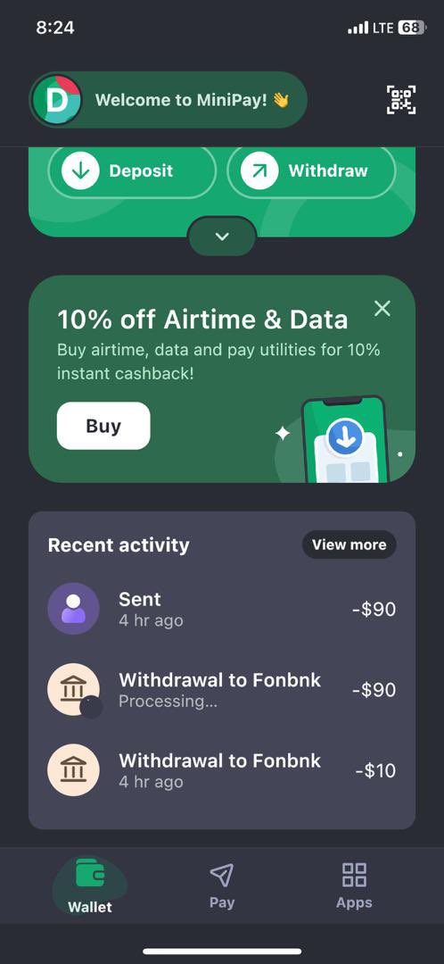 BITSOLVE247's tweet photo. @fonbnk1 Good morning,

Please I tried to withdraw from Minipay using your platform @minipay 

I was debited and I was not credited in naira going 24hr.

Pls see screenshot attached. https://t.co/wF7UFKhpNL