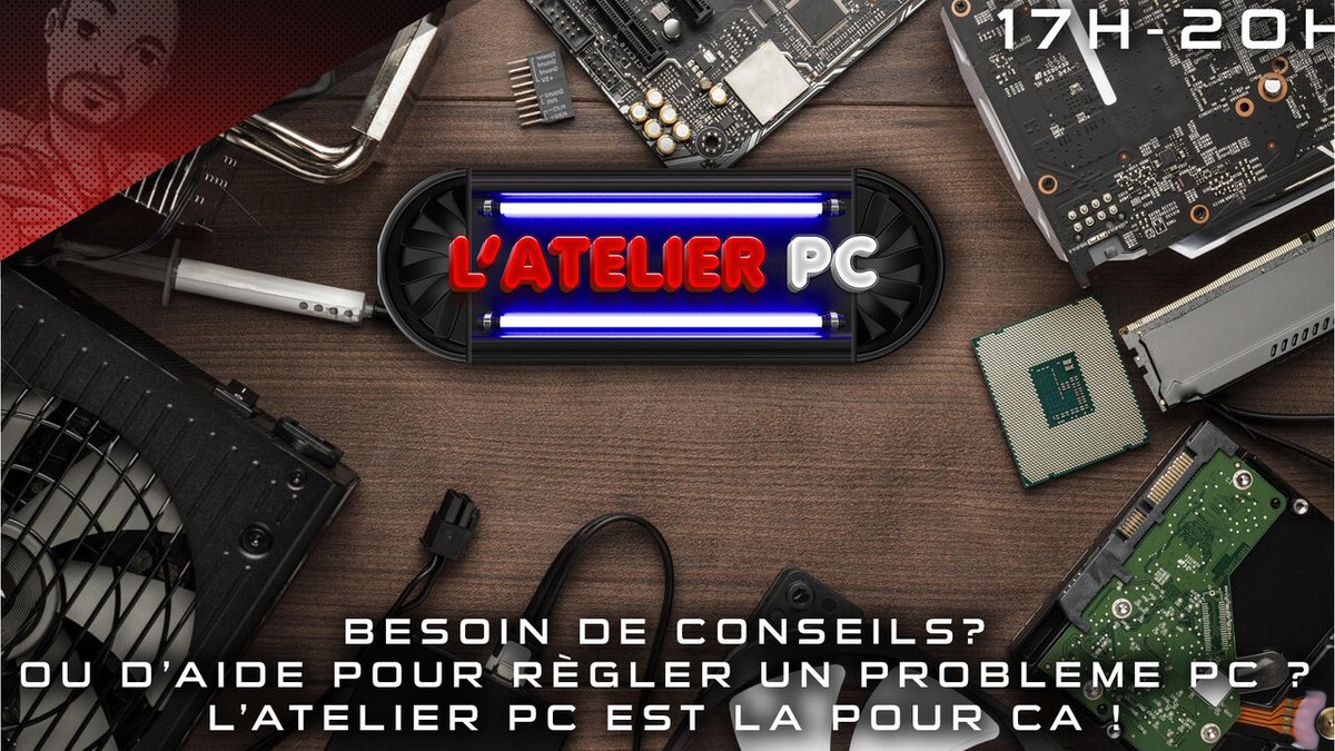 Cet aprem dès 17h on attaque 🖥️l'Atelier PC du Dimanche avec une react de vidéo sur le theme du PC a 19h 🤩
  
Une config en vue ? Une config a améliorer ? Un problème a régler ? Connaitre les nouveautés ?🤔
  
Venez nous raconter tous ca !🖥️l'Atelier PC est la pour ca 😊