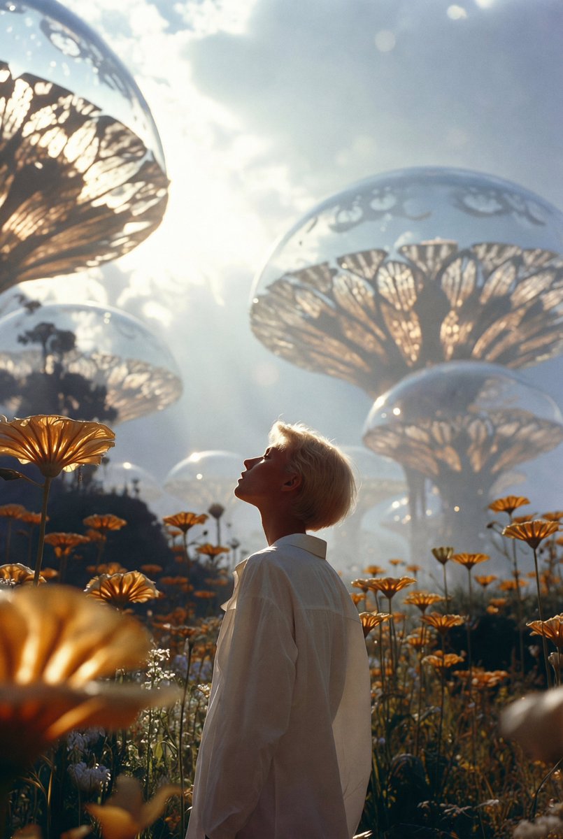 Field with glowing domes