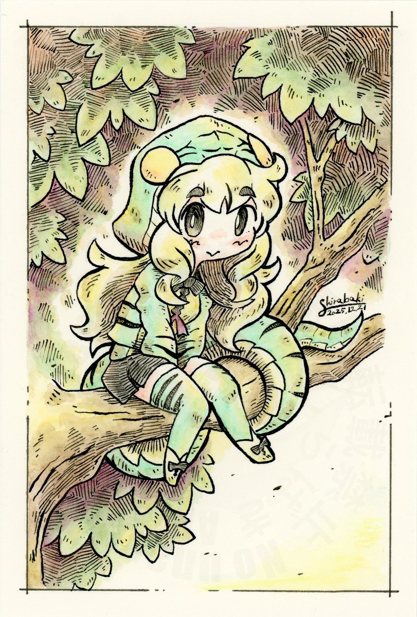 ＃けものフレンズ　
木の上のブームスラングアナログ。いつもはマルチライナーだけどつけペンで頑張ってみた。