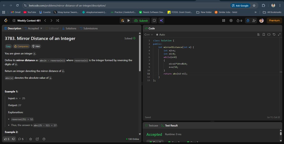 vinayswami2020's tweet image. Weekly Contest 481
Q1. Mirror Distance of an Integer
#LeetCode #CodingChallenge #Programming #DSA #100DaysOfCode #letsConnect #GFG #developers #WebDevelopment #Java #coderarmy #linkedin