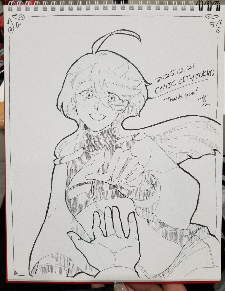 本日スペースに来て下さった皆様、ありがとうございました✨新刊は無かったけど冬スミちゃんのポストカードを配布してました☃️
あとスケブも描かせて頂きました。
次回は新刊頑張りますー！🦝🍅