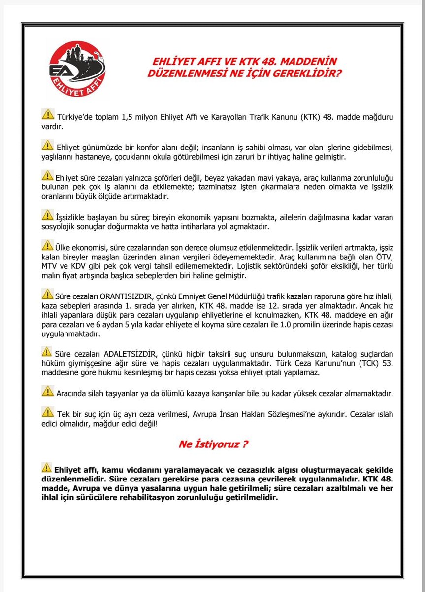 AliElmasl's tweet photo. @AliYerlikaya ⚠️Suçlu değil mağduruz!

⚠️ Cezalar mağdur etmez, islah eder!

⚠️KTK48 ORANTISIZ ve ADALETSİZDİR.

⚠️Ehliyet konfor alanı değil hayati zorunluluktur!

⚠️ Hakkımızı alana kadar mücadeleye devam edecegiz!

⚠️ #ehliyetaffı milyonlarin acil talebidir! https://t.co/25fCIkZeQs