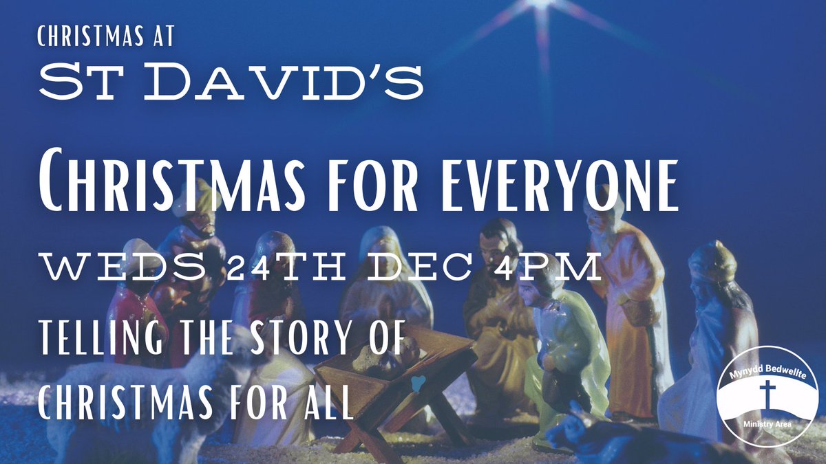 Join us for a beautiful Christmas Eve at St David's with a welcoming mass at 3 PM, followed by "Christmas for Everyone" at 4 PM, sharing the story of Christmas with all.