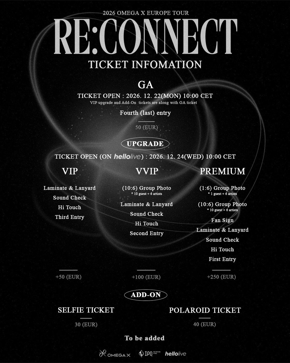hellolivetour's tweet image. 2026 OMEGA X EUROPE TOUR [RE:CONNECT]

▪️ Paris, France (Feb 10, 2026)
📍 Cafe de la Danse

▪️ Frankfurt, Germany (Feb 12, 2026)
📍 Batschkapp

▪️ Berlin, Germany (Feb 15, 2026)
📍 Huxelys Neue Welt

▪️ Warsaw, Poland (Feb 17, 2026)
📍 Klub Palladium

▪️ Vienna, Austria (Feb 19,…