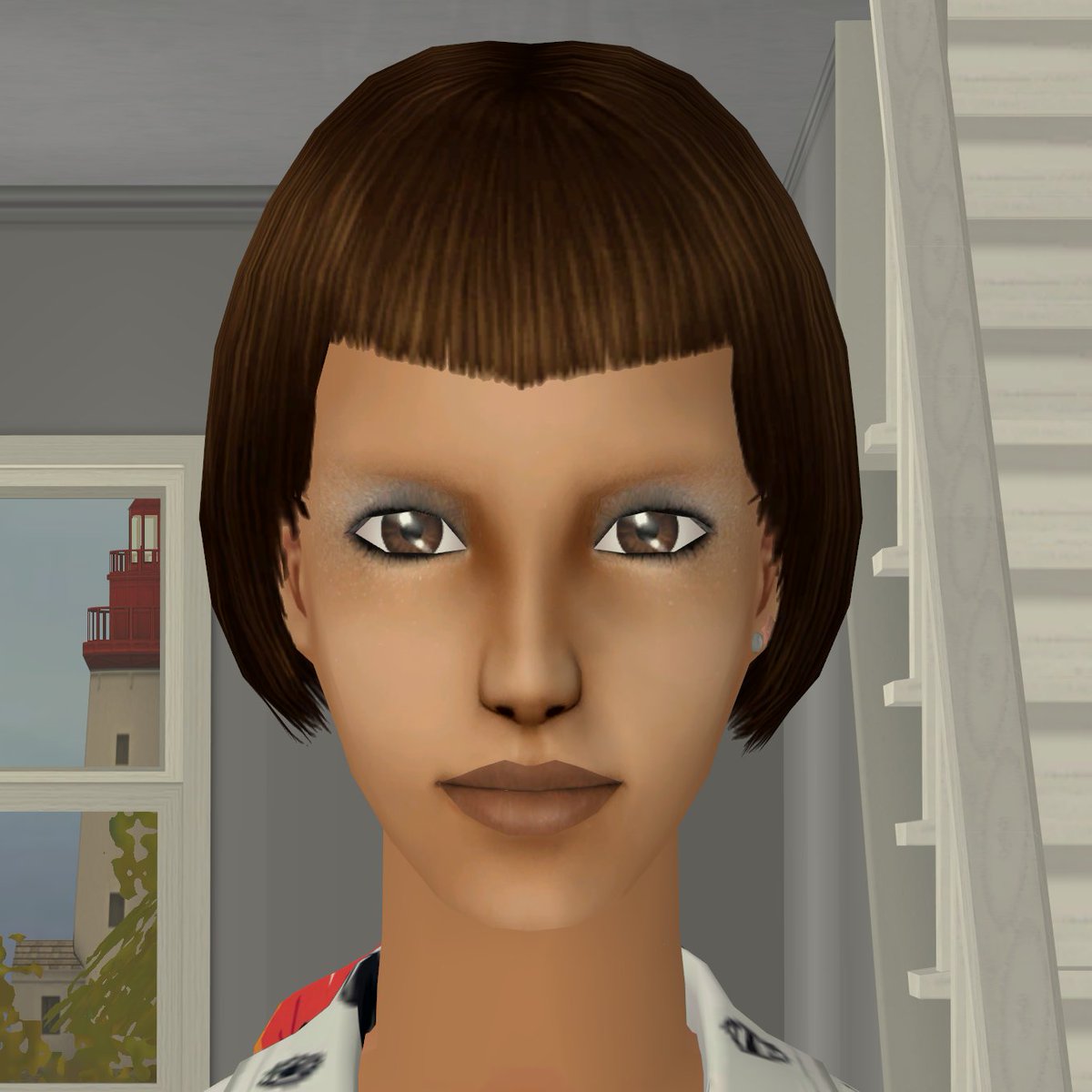 SimneySpears's tweet image. I forgot I had taken out my Sims 2 CAS defualts folder and loaded the game to Lucy Burb looking like this 😭😭 (second pic is what she usually looks like)