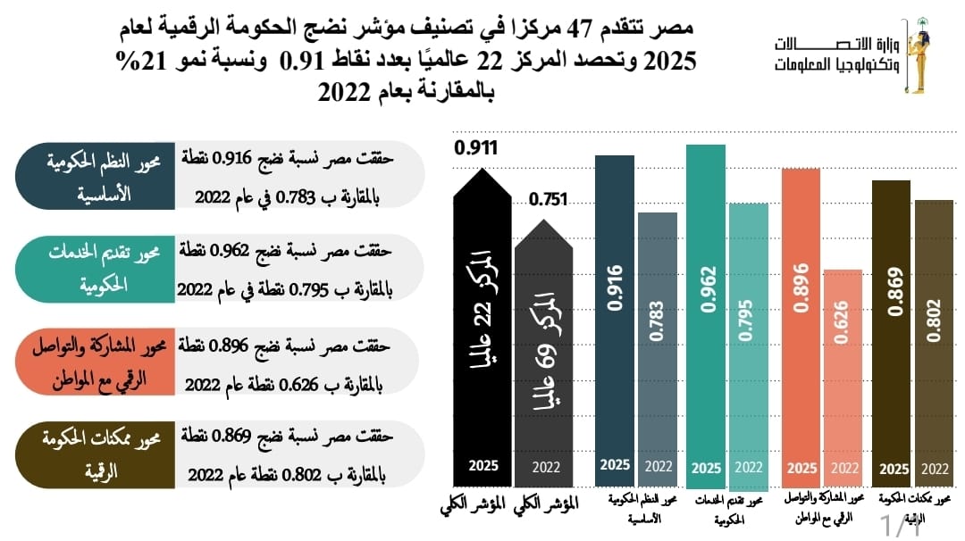 بوابة الوفد| مصر تقفز 47 مركزًا في مؤشر نضج الحكومة الرقمية 2025 