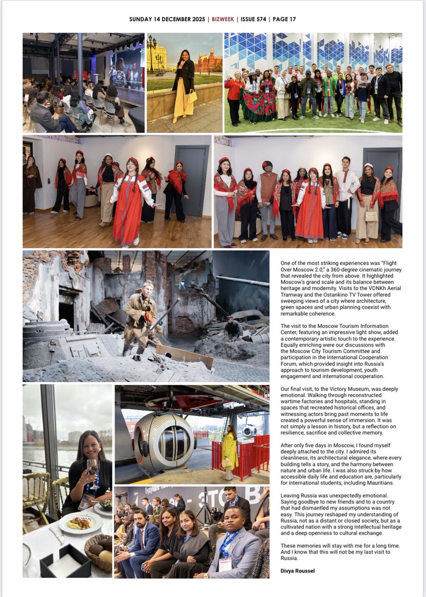 RusEmbMauritius's tweet photo. Article by Divya Roussel «Discovering Moscow beyond assumptions!»
(Bizweek, December 14, 2025) https://t.co/l2TPpQ51tl