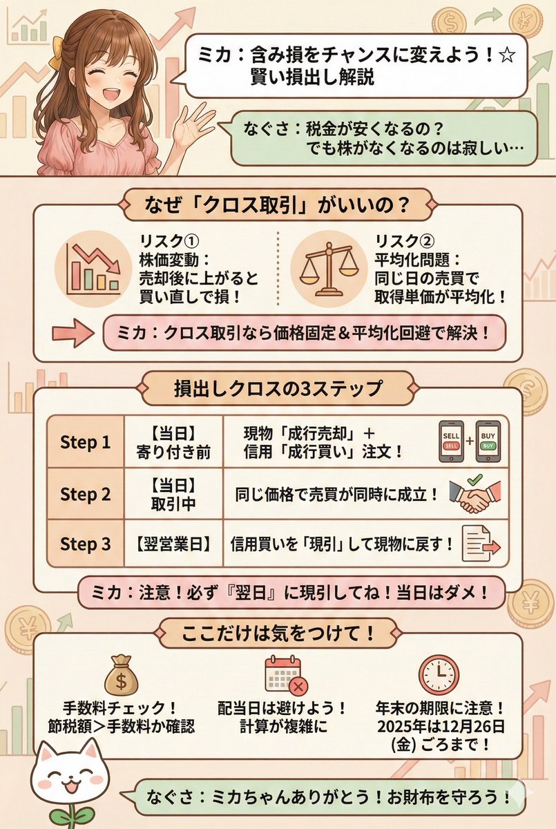 今日明日ぐらいで損出しやろうと思います。 今までは現物取引のみでやってて売った翌日に買い戻してましたが今回は テーマ株でやるので価格変動リスクが大きいため、クロス取引をやってみたいと思います。 初挑戦です。