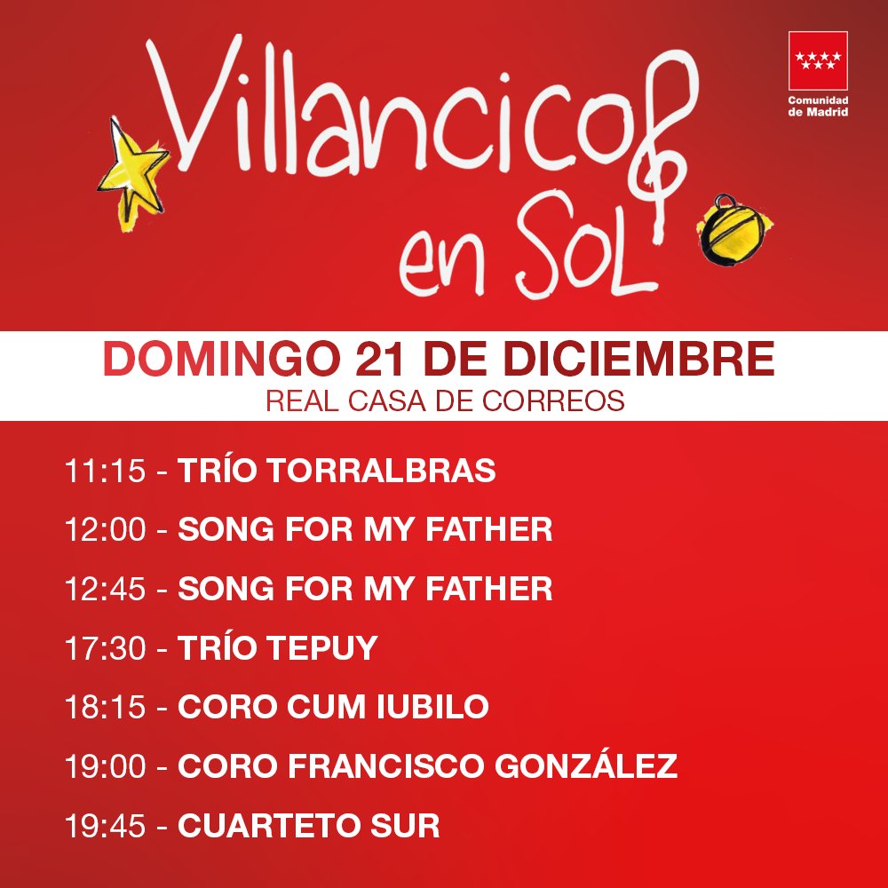 CulturaCMadrid's tweet photo. 💫 Los Villancicos seguirán sonando este #FelizDomingo de #NavidadEnSol con los mejores coros de la @ComunidadMadrid en la Real Casa de Correos.
▶️ En directo todos los conciertos por #PlayMAD: https://t.co/2mT9s8Hdm5
📲 Consulta toda la programación: https://t.co/mauQzuj7rq https://t.co/wORctCtshq