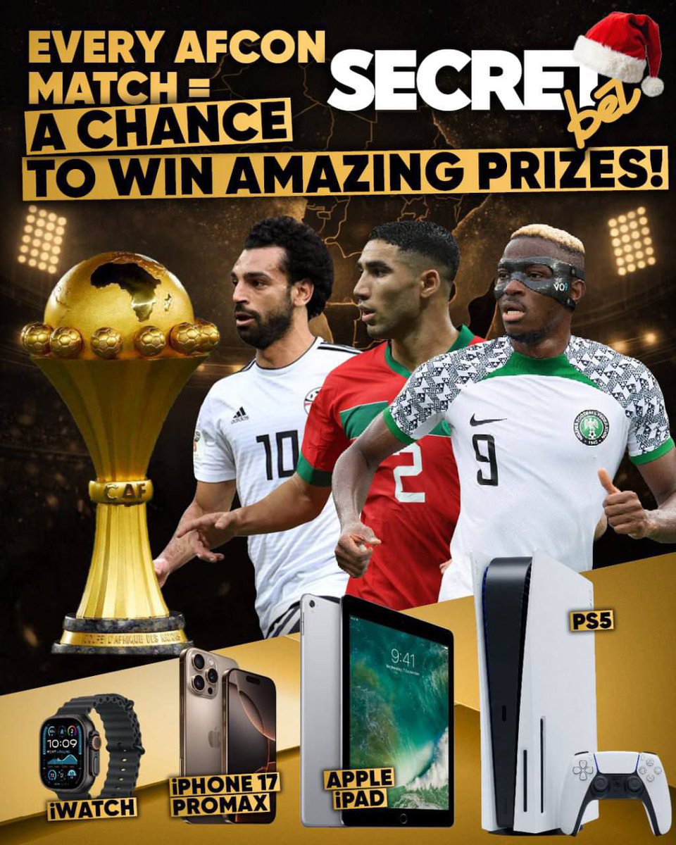 🔥 AFCON BET &amp; WIN 🔥
• Every AFCON bet = 1 POINT
• Min stake $2
• Win or lose, points count
• Prizes: Phones 📱 | TVs 📺 | PS5 🎮 | Apple Watches ⌚

The more the bets, the more the chances of Winning.

New on Secretbet, register 👇
Promocode: ABBY254
slim.link/YJkn1Qs