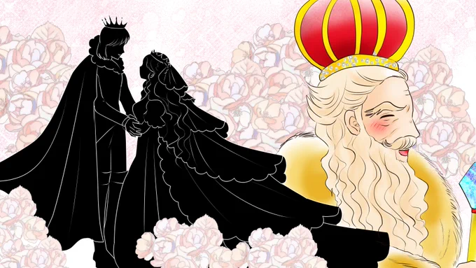 昔のイラスト紹介 福娘童話集昔話23 つぐみ髭の王様2 「姫のわがままにも、困ったものだ。しかし結婚すれば、姫も変わるだろう」 そう考えた王さまは、お姫さまを隣の国の若い王さまに会わせました しかし王様のとがった髭を見たお姫様は・・続く