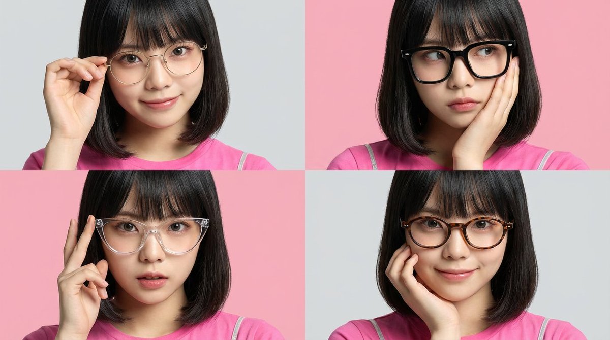 今日作ったメガネポスター風プロンプトを2.5と3.0に適用しての比較。1枚目が2.5。2枚目が3.0Pro。やっぱ2枚目のほうが肌感あって生き生きしてる。