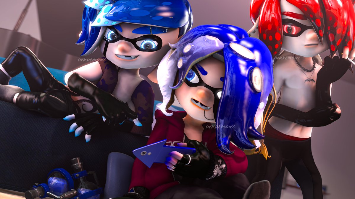 Inkdemoncsfm's tweet photo. What's going on here? ✨️
Who knows 🫧

I randomly came up with this idea for a scene at Cody's place. The context? That's up to you :3
#Splatoon #Splatoon3 https://t.co/SB8e2wtcTK