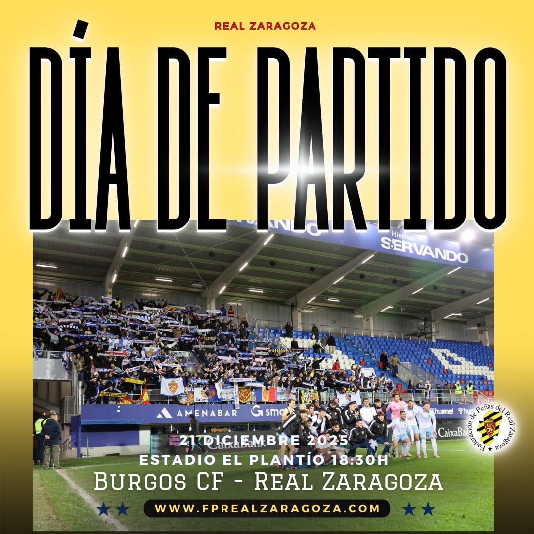 Día del <a href="/realzaragoza/">Real Zaragoza</a> 💪

Nuestra pasión calentará la temperatura en la bella ciudad de Burgos 🦁🦁

A todos desplazados , cuidado en las carreteras 💙🤍

#zaragozanuncaserinde #VamosRZ