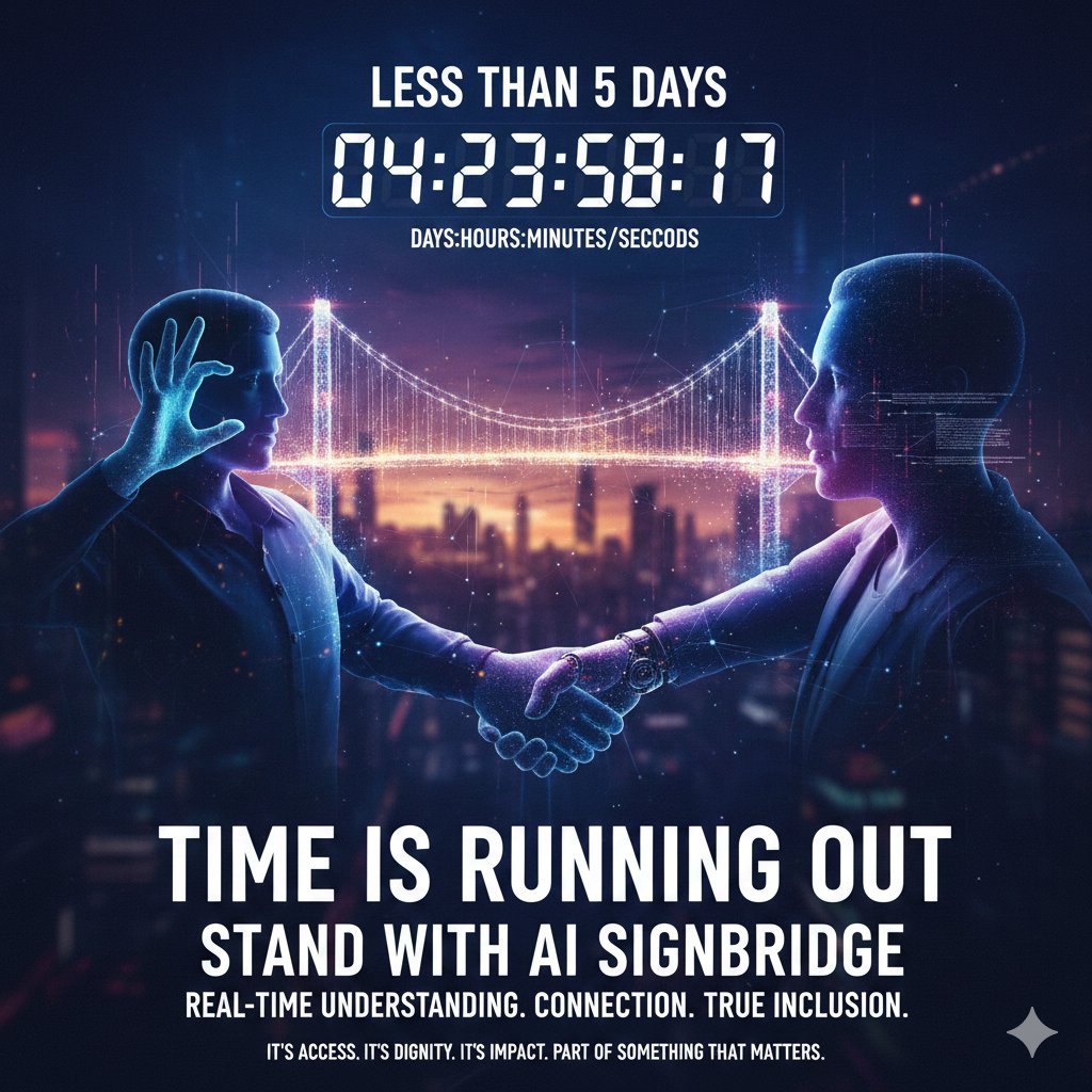 LamidonRawayya's tweet image. ⏳ Time is running out.
Less than 5 days to stand with AI SignBridge — an AI-powered idea turning sign language into real-time understanding, connection, and true inclusion. 🤖🤝
This isn’t just tech.
It’s access. It’s dignity. It’s impact.
Join now🔥👇
sidrastart.com/project/8f29f8…
