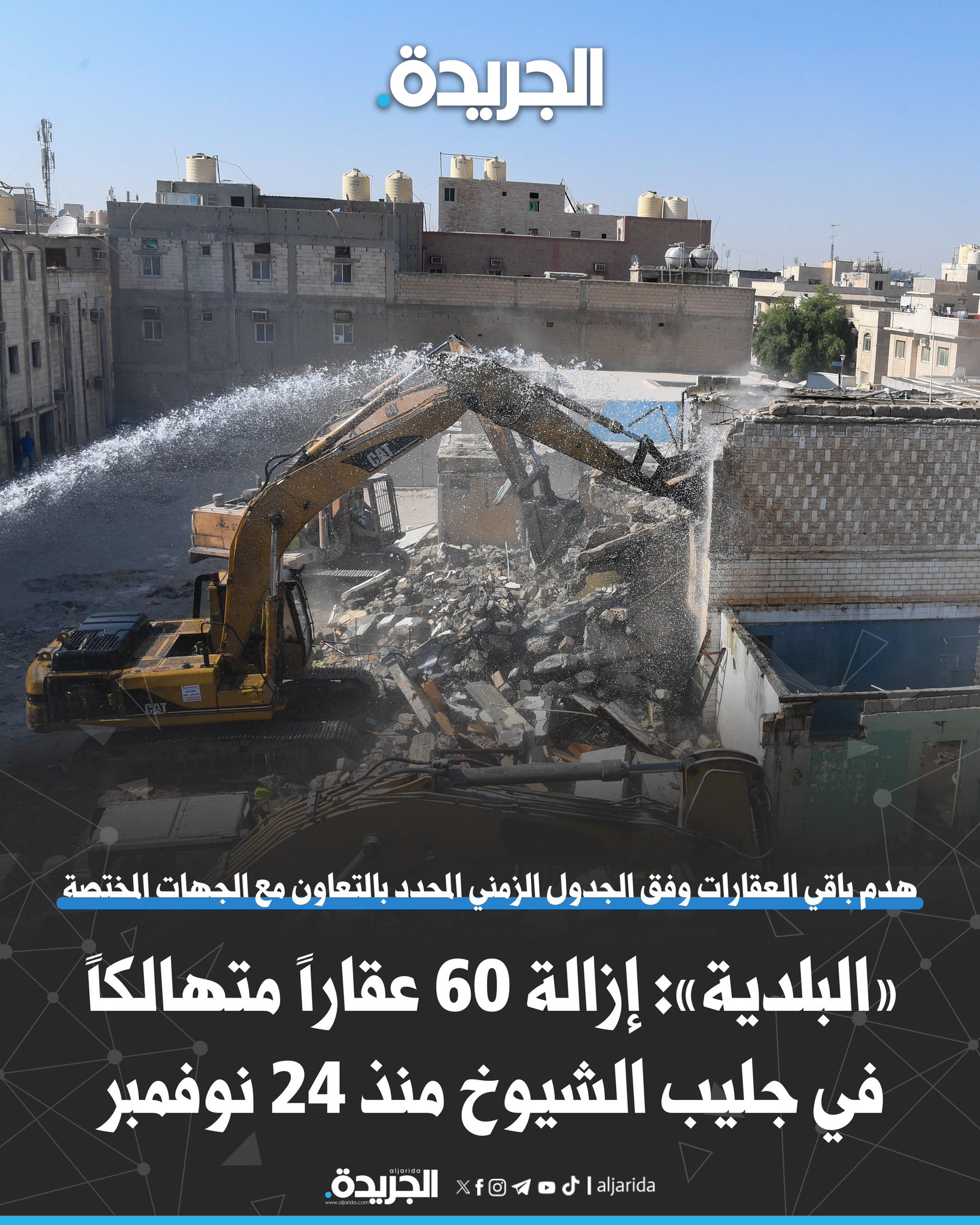 «البلدية»: إزالة 60 عقاراً متهالكاً في جليب الشيوخ منذ 24 نوفمبر. هدم باقي العقارات وفق الجدول الزمني المحدد بالتعاون مع الجهات المختصة 