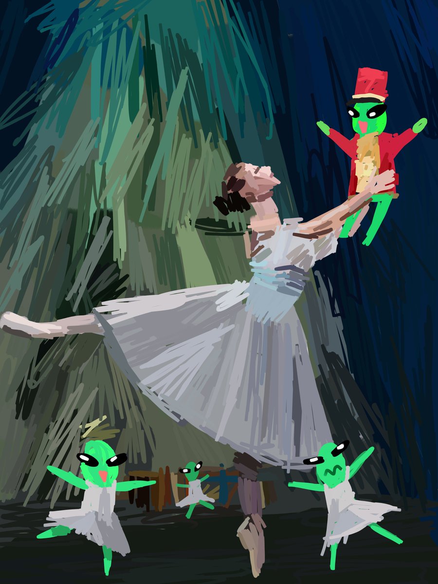 iniemohk's tweet image. Little green aliens preform in the Nutcracker ballet performance in NYC