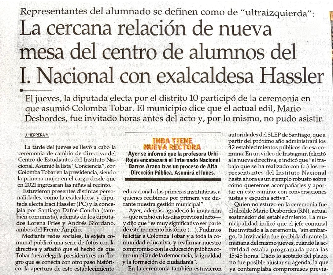 🇨🇱 | VERGONZOSO: Dejan al descubierto que el Instituto Nacional está completamente intervenido por el Comunismo marxista, mediante la ExAlcaldesa Irací Hassler.