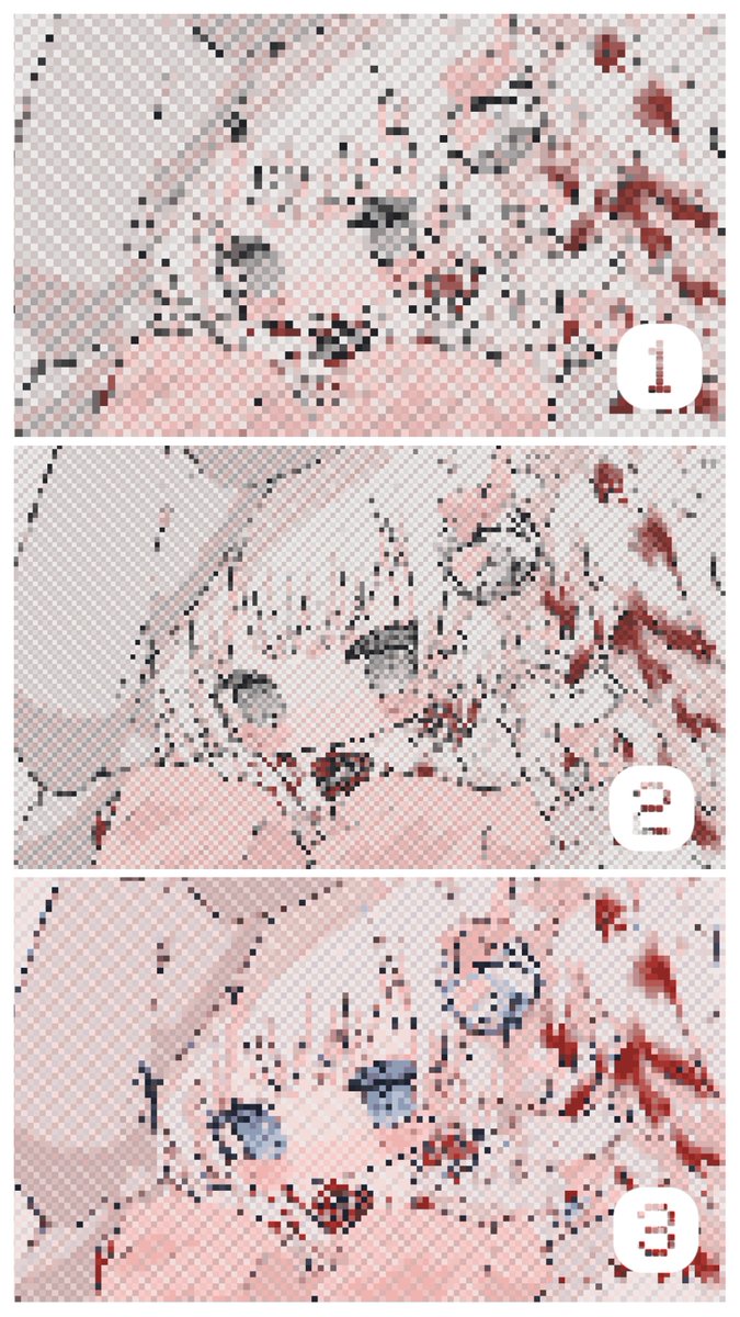 ドット絵風の加工を3種類試しました。

｢粗い方が味が出る｣という意見を見かけて、
気になって比較しました🫧

どれが好みですか？

 #イラスト #pixelart #加工比較