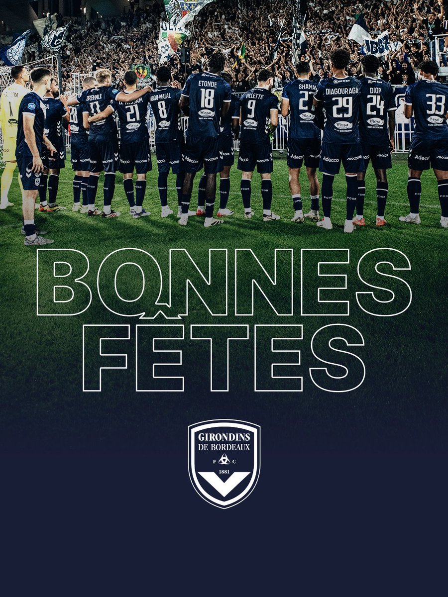 C'est l'heure des vacances pour nos joueurs. Toute l'équipe vous souhaite de très 𝗯𝗼𝗻𝗻𝗲𝘀 𝗳𝗲̂𝘁𝗲𝘀 de fin d'année. Profitez bien de vos proches et rendez-vous en 2026 🎄

#AllezBordeaux