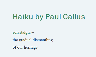 CallusPaul's tweet image. With thanks to David-John Tyrer for publishing this haiku of mine in the Atlantean 5-7-5 Haiku Journal.