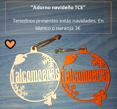*Adorno navideño TCE 🧡*
Tenednos presentes estás navidades. 
En blanco o naranja 3€.