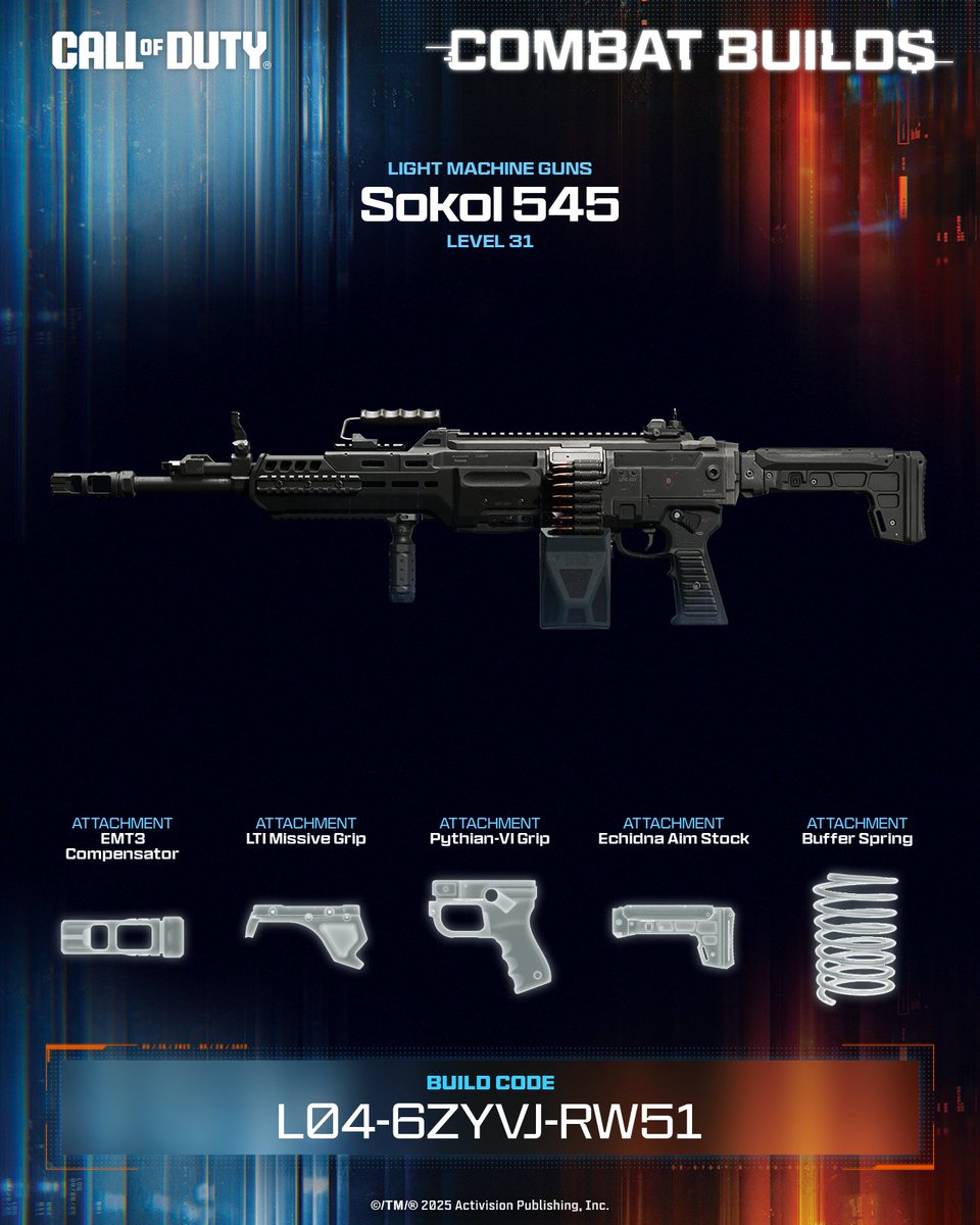 Try this recoil‑focused Sokol 545 LMG build that keeps both firing modes smooth and controllable.

💥 Equip this build now ➡️ L04-6ZYVJ-RW51 #CallOfDuty #CODCombatBuilds