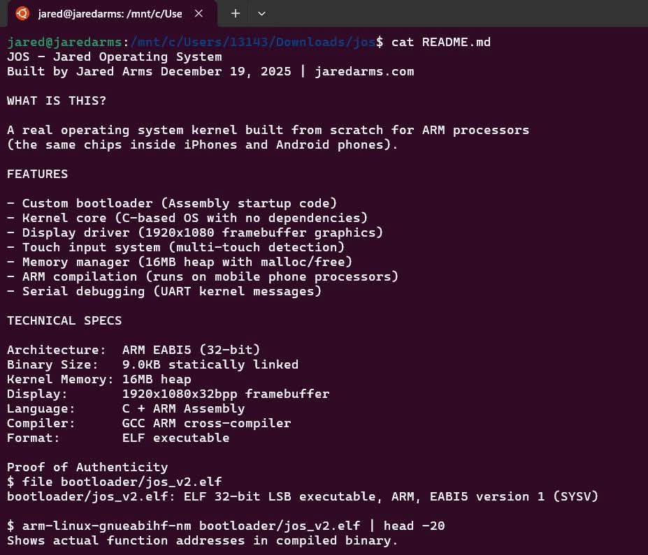 BlockchainJared's tweet photo. 👀🤯....This week I built an ✅️✅️👉🏾 #OperatingSystem kernel from scratch. 9KB of real ARM machine code (very basic) - bootloader, display driver, touch input, memory manager. You can verify it's real by checking the compiled binary in the screenshots below 👇🏾👇🏾🎯⭐️ https://t.co/seujmvxqx0