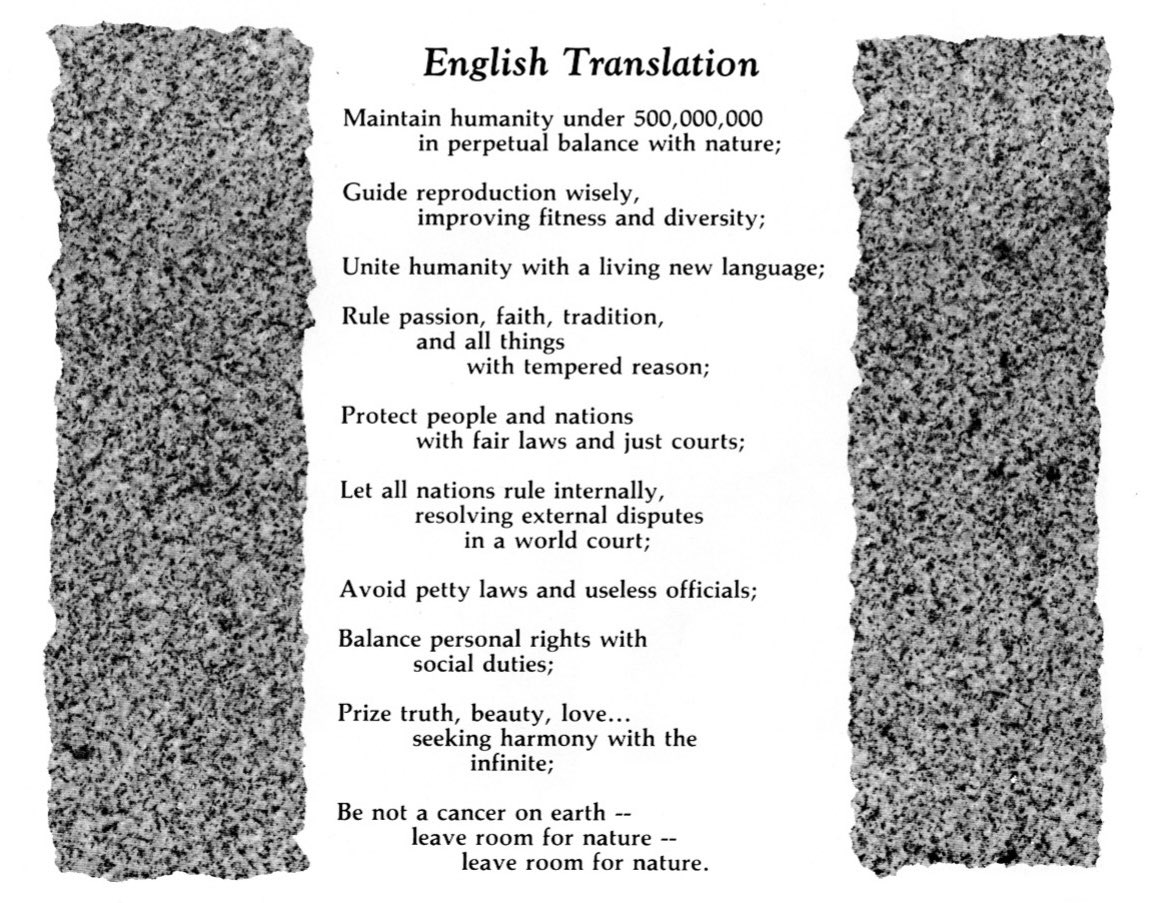 The conspiracy theory about the Georgia #Guidestones‼️

... just a theory, or maybe the tombstone of humanity⁉️

There's no denying that we've been move very quickly in this direction over the last 5 years❗️

#War #Vaccine #WHO #GreatReset #WEF #NWO #BillGates #Chemtrails #Food