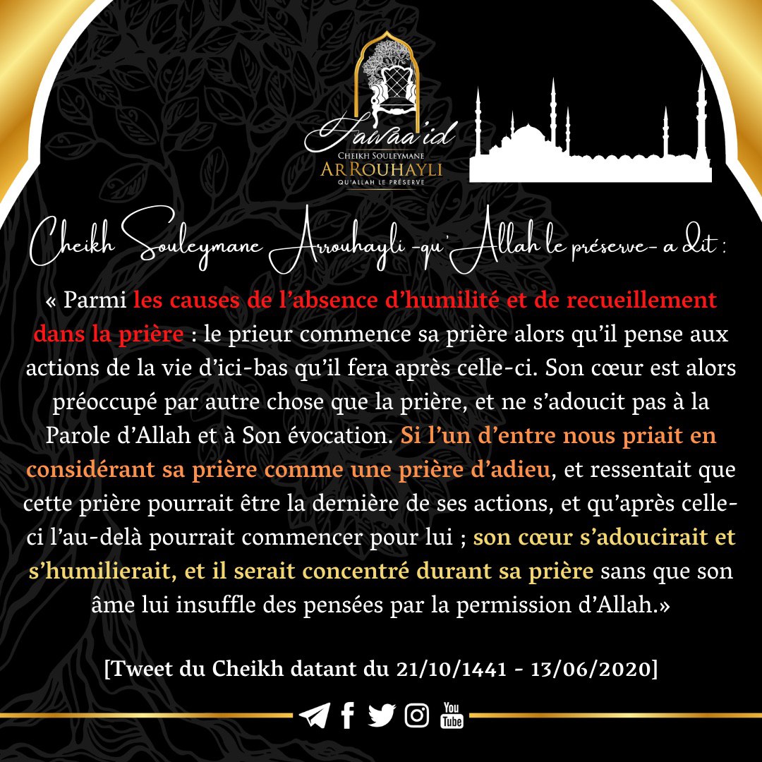 PaolaAssiya's tweet image. " Si l'un d'entre nous priait en considérant sa prière comme une prière d'adieu et ressentait que sa prière pourrait être la dernière de ses actions et qu'après celle-ci l'au-delà pourrait commencer pour lui :
Son cœur s'adoucirait et s'humilierait, et il serait concentré dans sa…