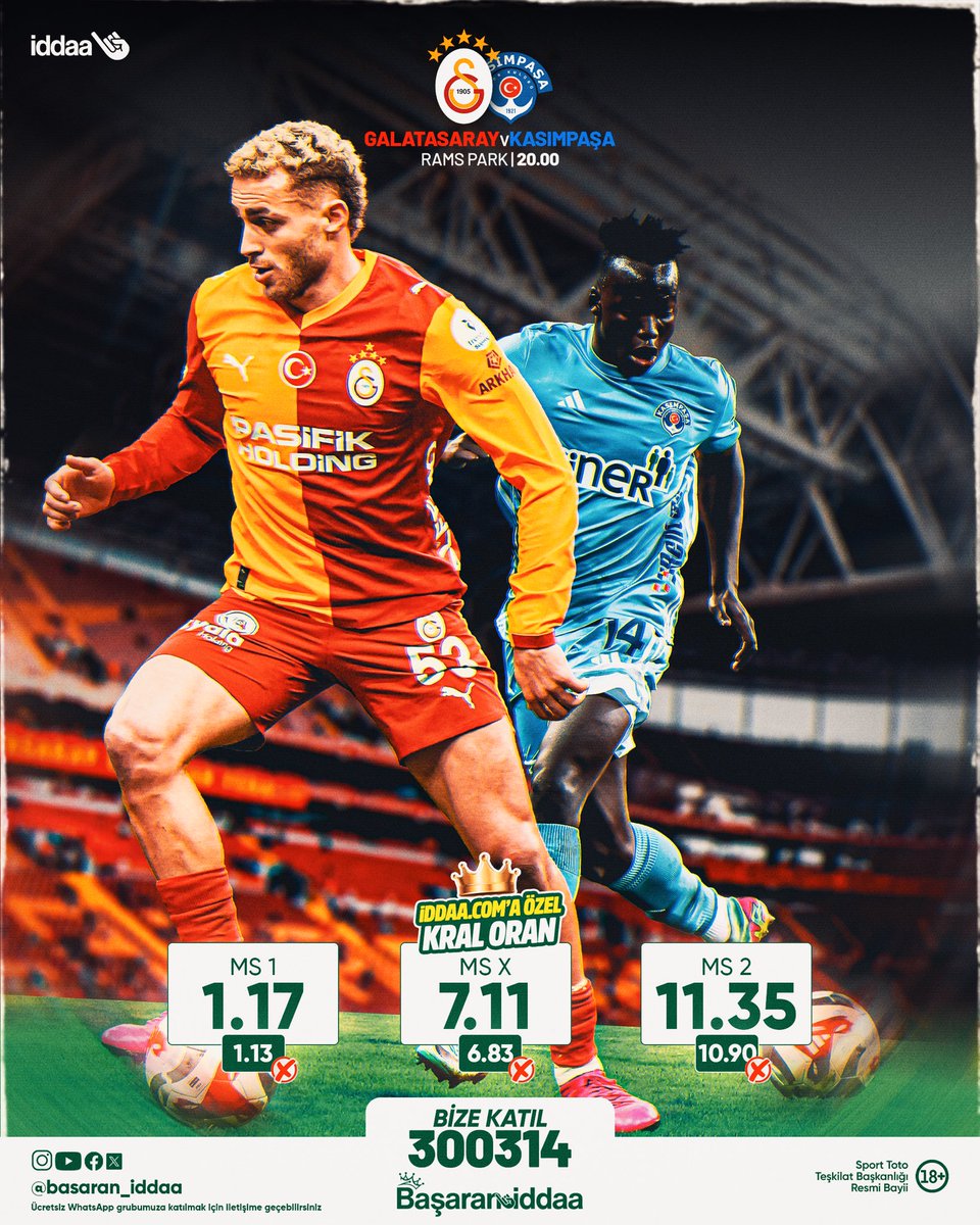 Galatasaray evinde Kasımpaşa’yı ağırlıyor.

Kral Oran avantajıyla bu heyecana ortak olmak için 📱 iddaa uygulamasını indirip 300314 no’lu BAŞARAN bayimize üye olun!