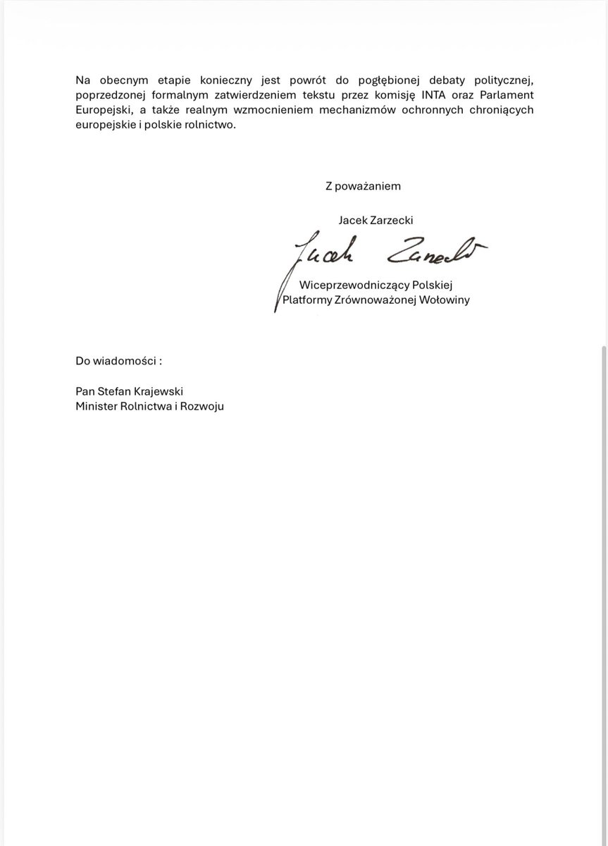 jacekzarzecki's tweet image. Apelujemy do  @sikorskiradek: nie zgadzajcie się na głosowanie w sprawie klauzul  i umowy UE -Mercosur na  #COREPER  bez debaty! 🇵🇱 Rolnicy nie mogą zostać ofiarą polityki pisanej na skróty. Stawką jest przyszłość polskiego rolnictwa i bezpieczeństwo konsumentów. #Mercosur