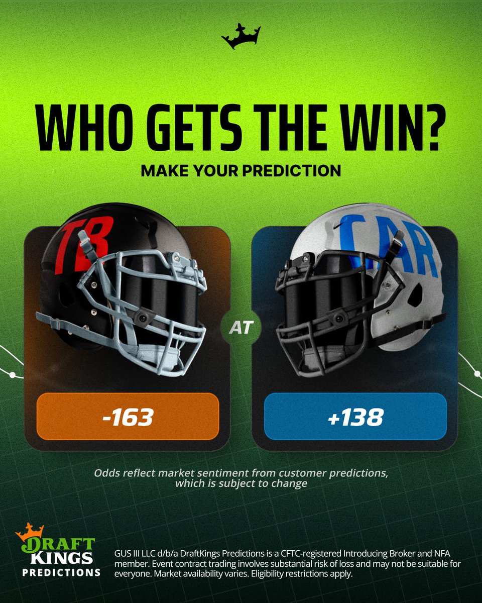 DKPredictions's tweet image. Tampa Bay vs. Carolina with the NFC South division lead on the line. 

Make your prediction.